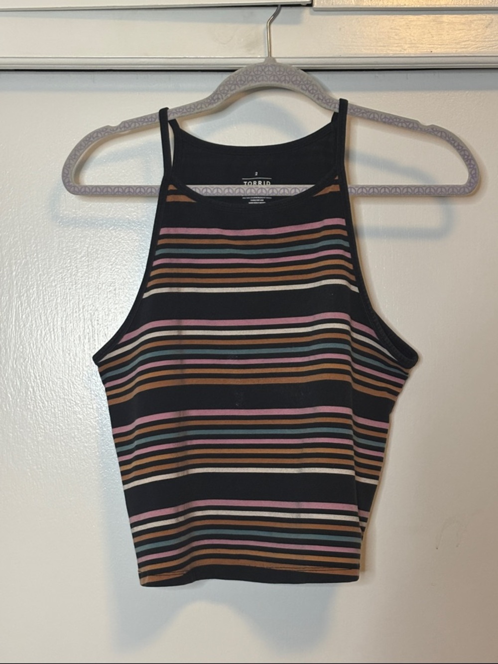torrid Black Ribbed Tank with Pink, Tan & Blue Stripes